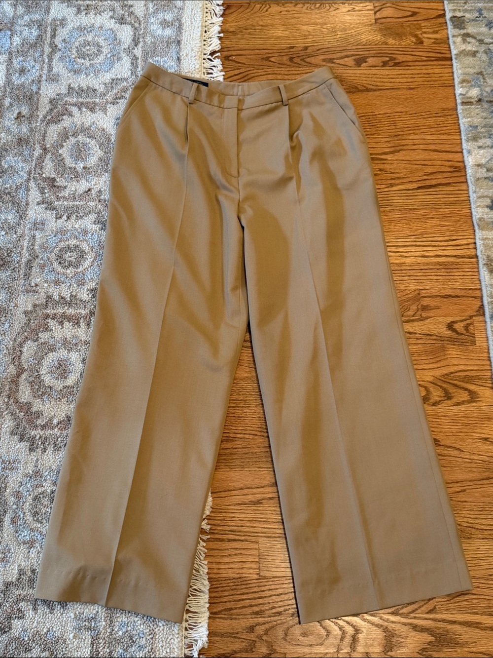 Brooks Brothers Women's Tan Wool Wide-Leg Trousers 12